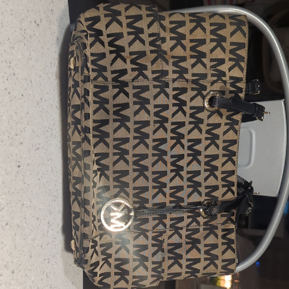 Michael Kors Tan and Black Logo Shoulder Bag